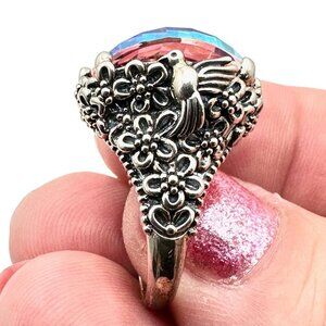 JTV Womens Ring Sterling Silver Mystic Topaz Bird Flower Design Size 6